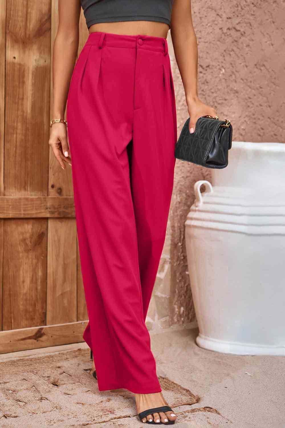 Clementine Pleated Detail Straight Leg Pants