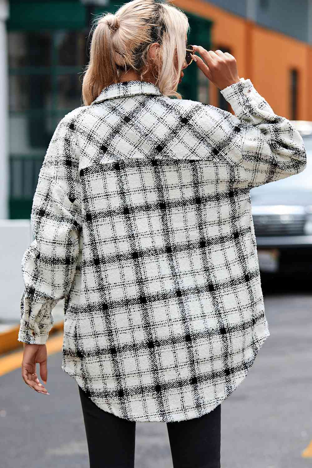 Marlene Plaid Dropped Shoulder Collared Jacket