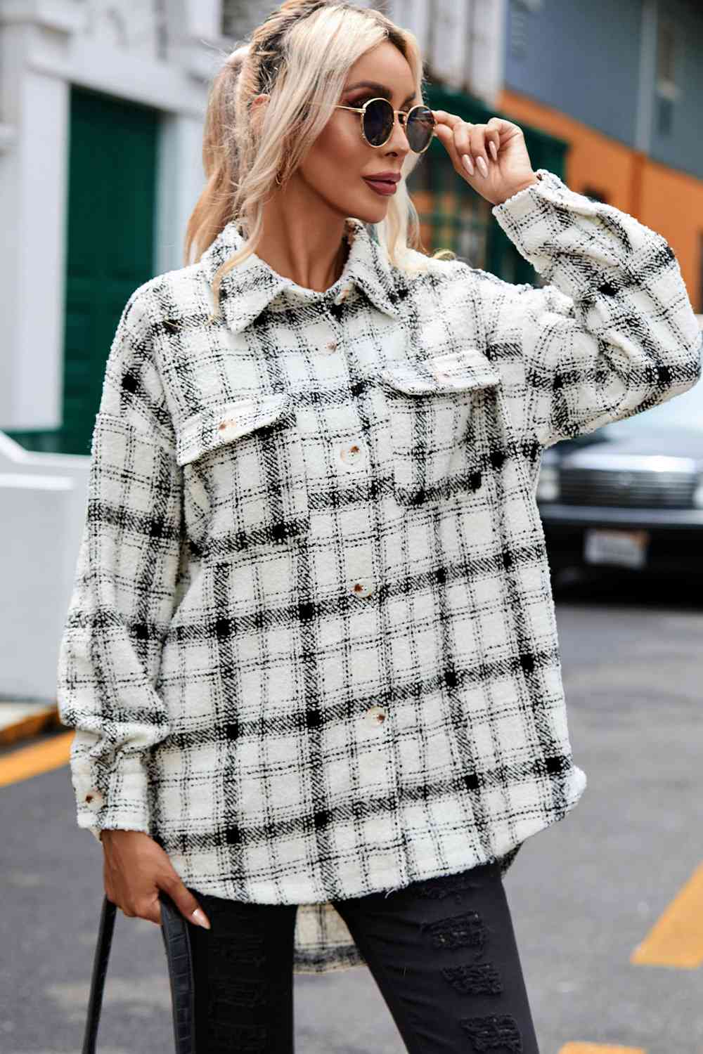 Marlene Plaid Dropped Shoulder Collared Jacket