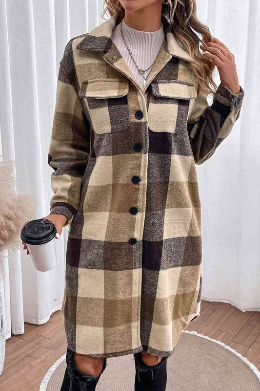 Marcela Plaid Button Down Longline Coat