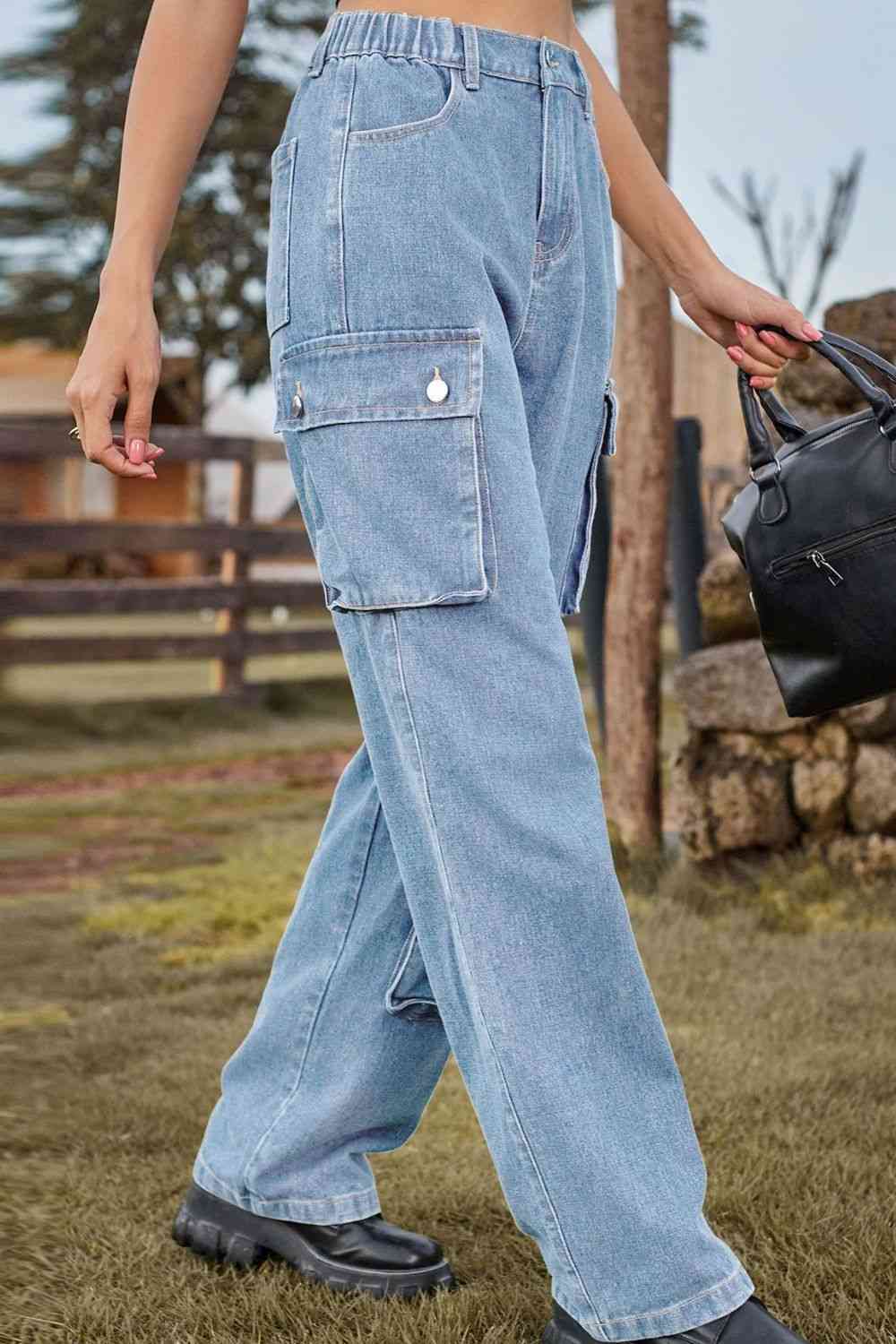 Elodie Loose Fit Long Jeans with Pockets