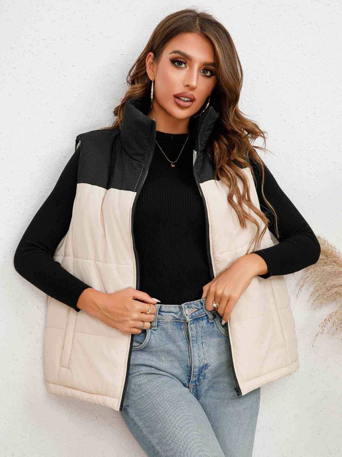 Antonella Two-Tone Zip-Up Vest