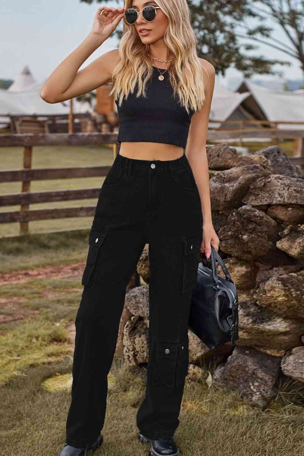 Elodie Loose Fit Long Jeans with Pockets