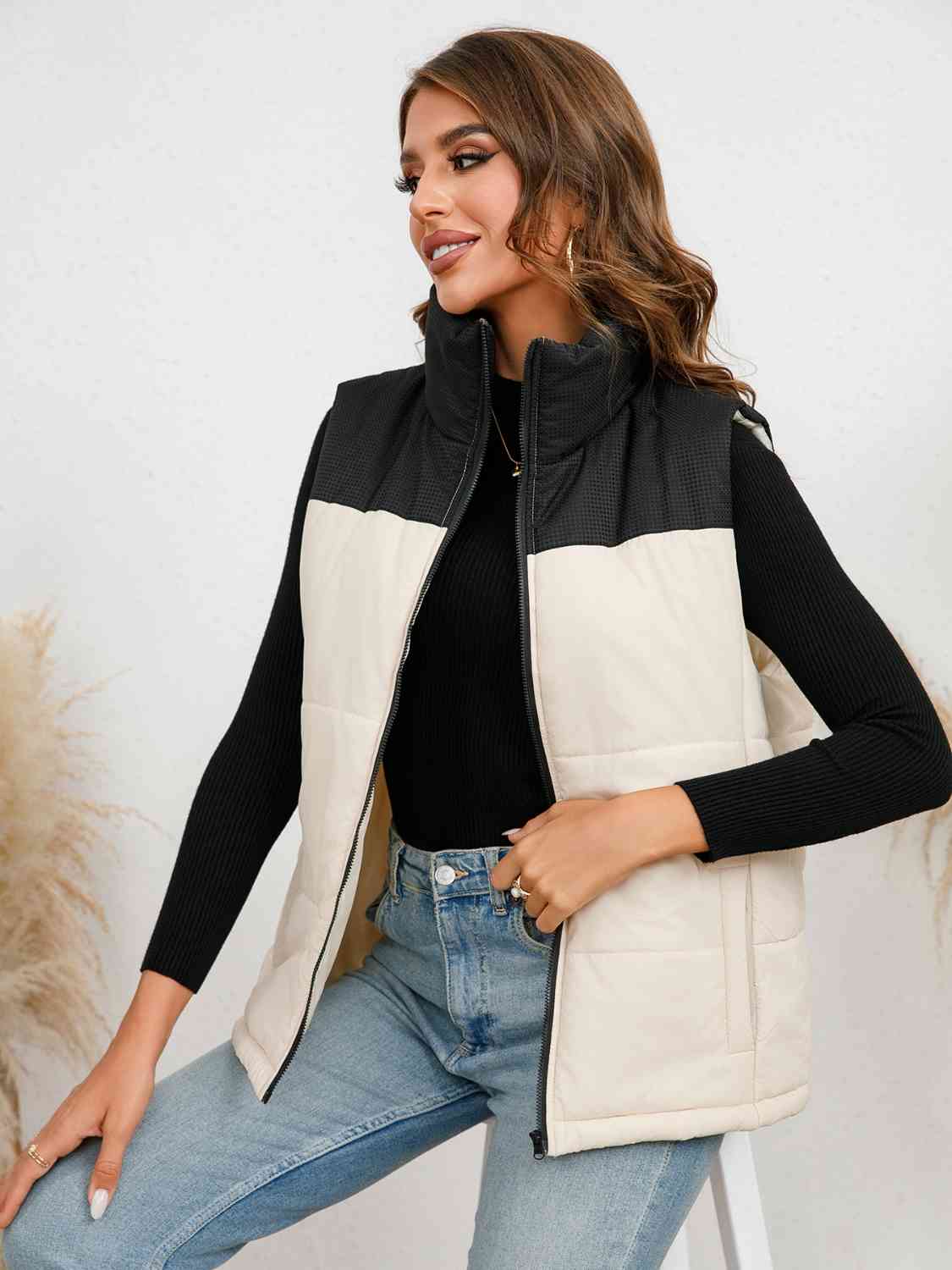 Antonella Two-Tone Zip-Up Vest