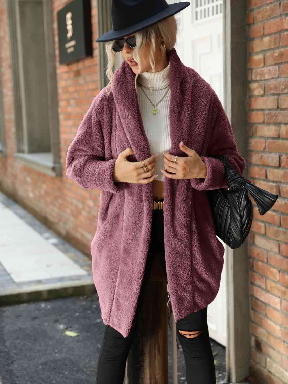 Raquenel Open Front Hooded Teddy Coat