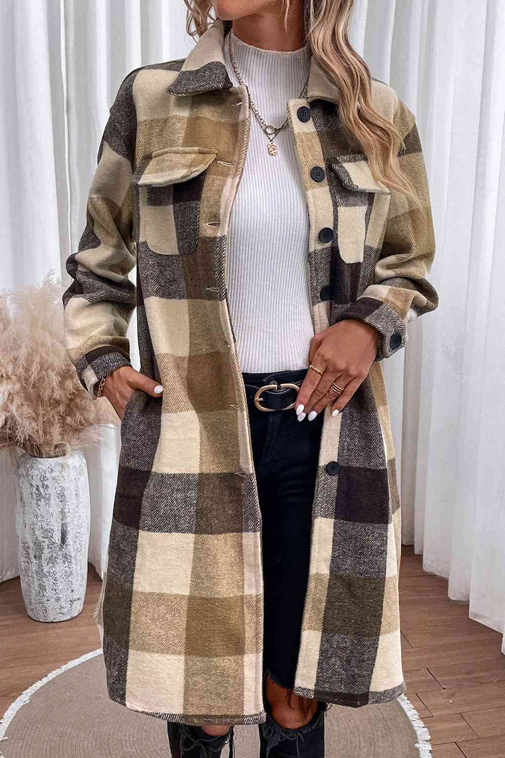 Marcela Plaid Button Down Longline Coat