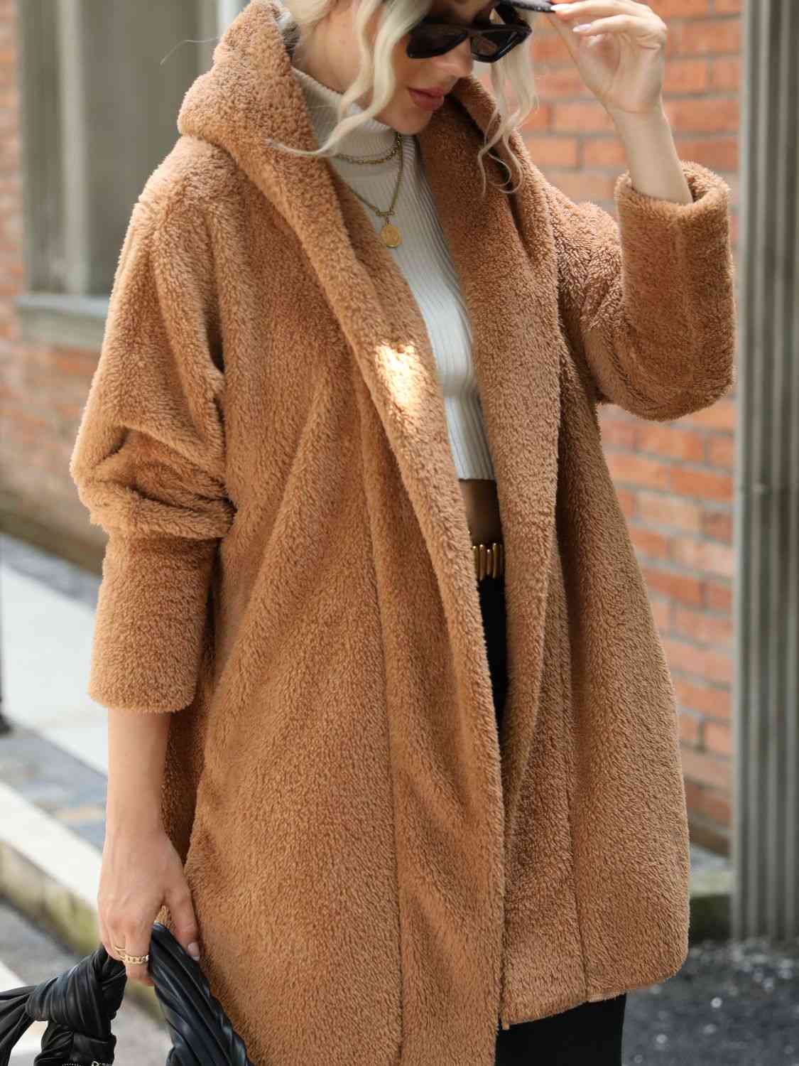 Raquenel Open Front Hooded Teddy Coat