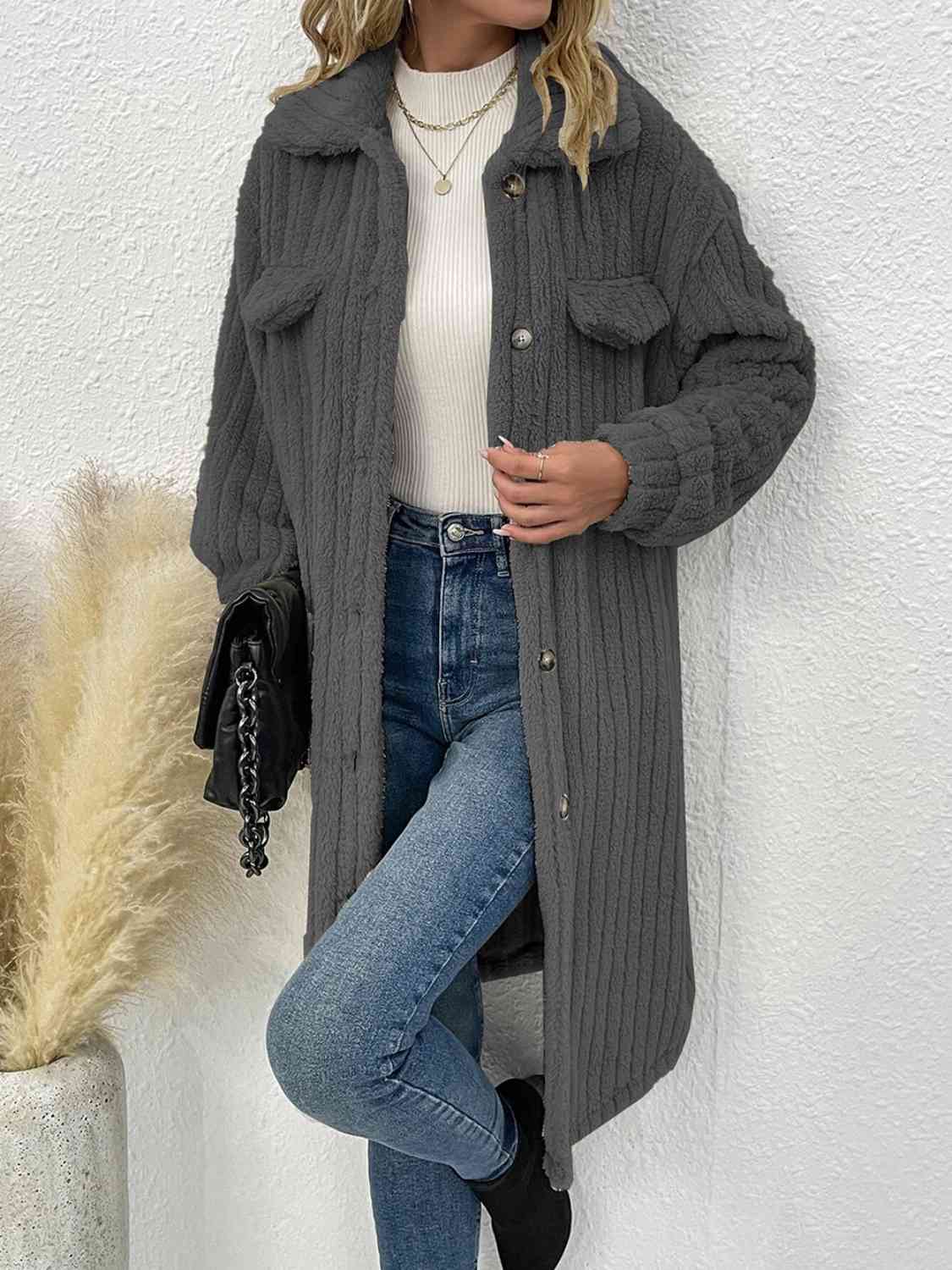 Olivia Collared Neck Drop Shoulder Coat