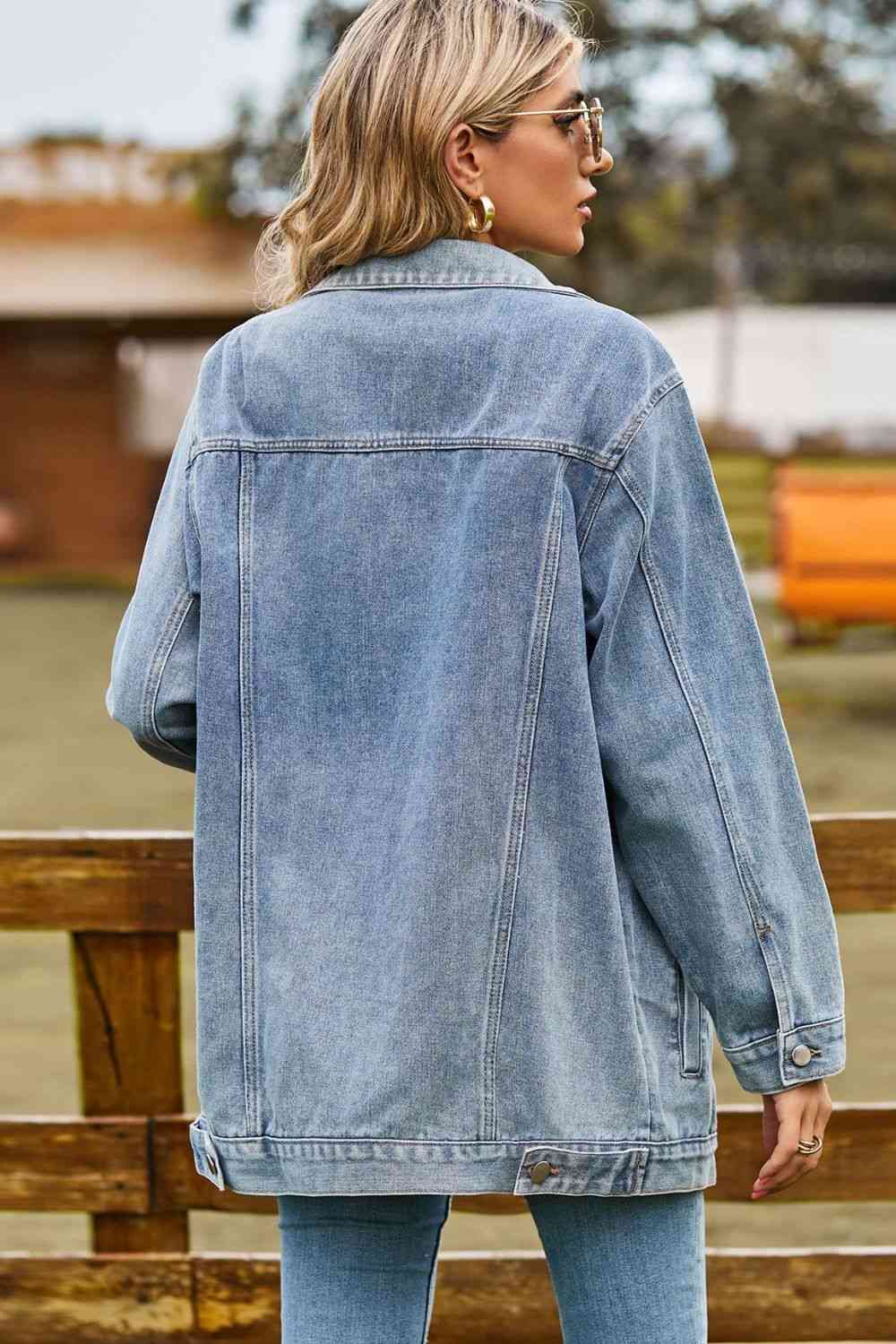 Melissa Buttoned Collared Neck Denim Jacket with Pockets