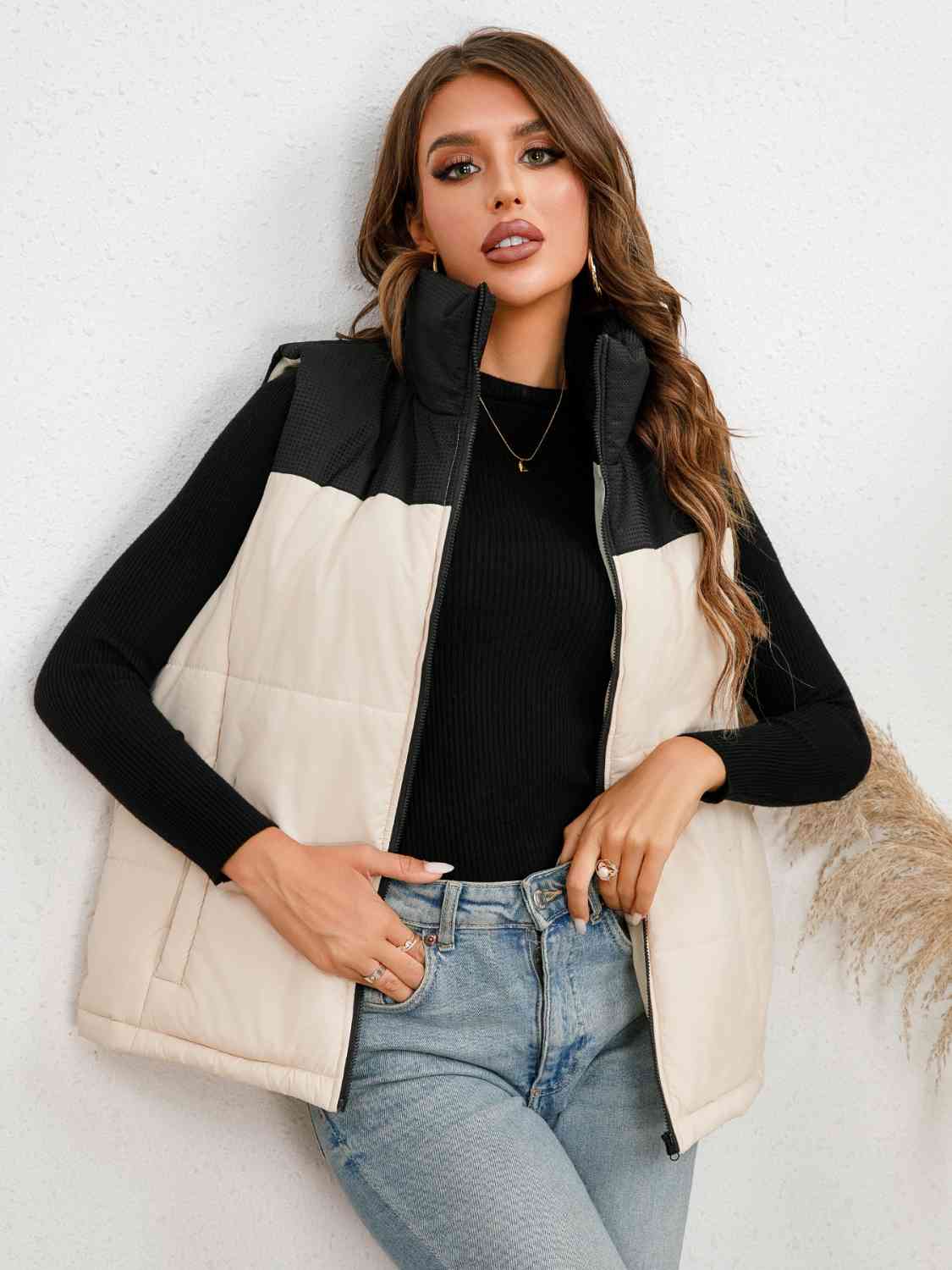 Antonella Two-Tone Zip-Up Vest