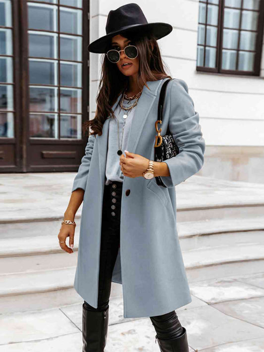 Emily Long Sleeve Longline Coat with Pockets