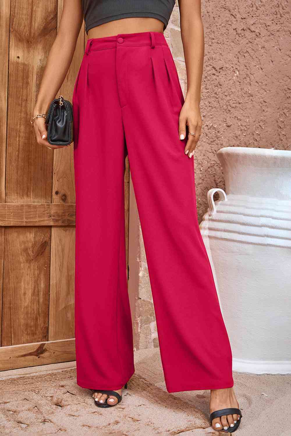 Clementine Pleated Detail Straight Leg Pants