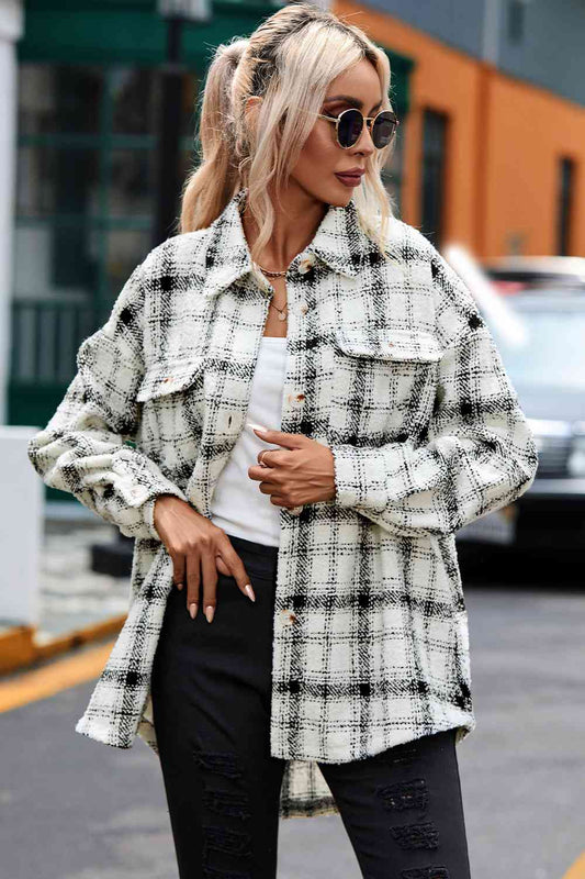 Marlene Plaid Dropped Shoulder Collared Jacket